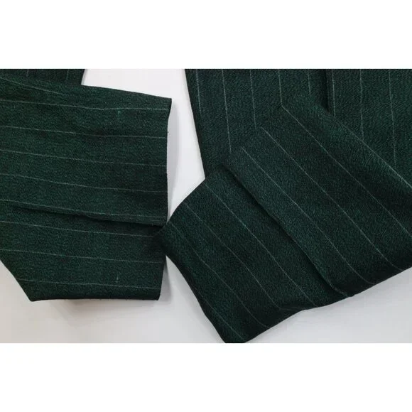 Vtg 70s 80s Mens 44L 2 Piece Wool Striped Double Breasted Suit Green 34x32 USA - Picture 16 of 16